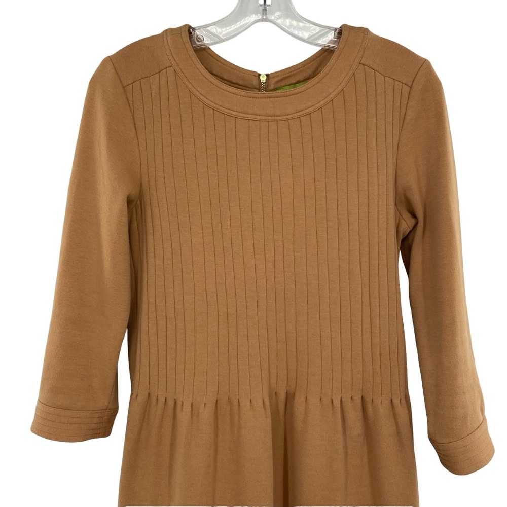Elizabeth McKay The Pleated Belted Knit Dress Camel Brown - Picture 3 of 10